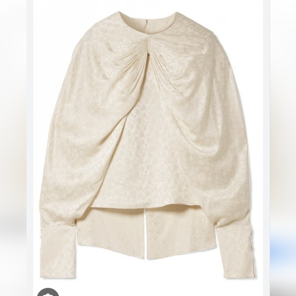 Hellessy Cream Cape Sleeve Blouse With Ruched Neck Size 4 NWT